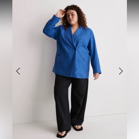 Madewell Womens Linen Office Double-Breasted Blazer
Color: bluestone Size XL new - Picture 1 of 11
